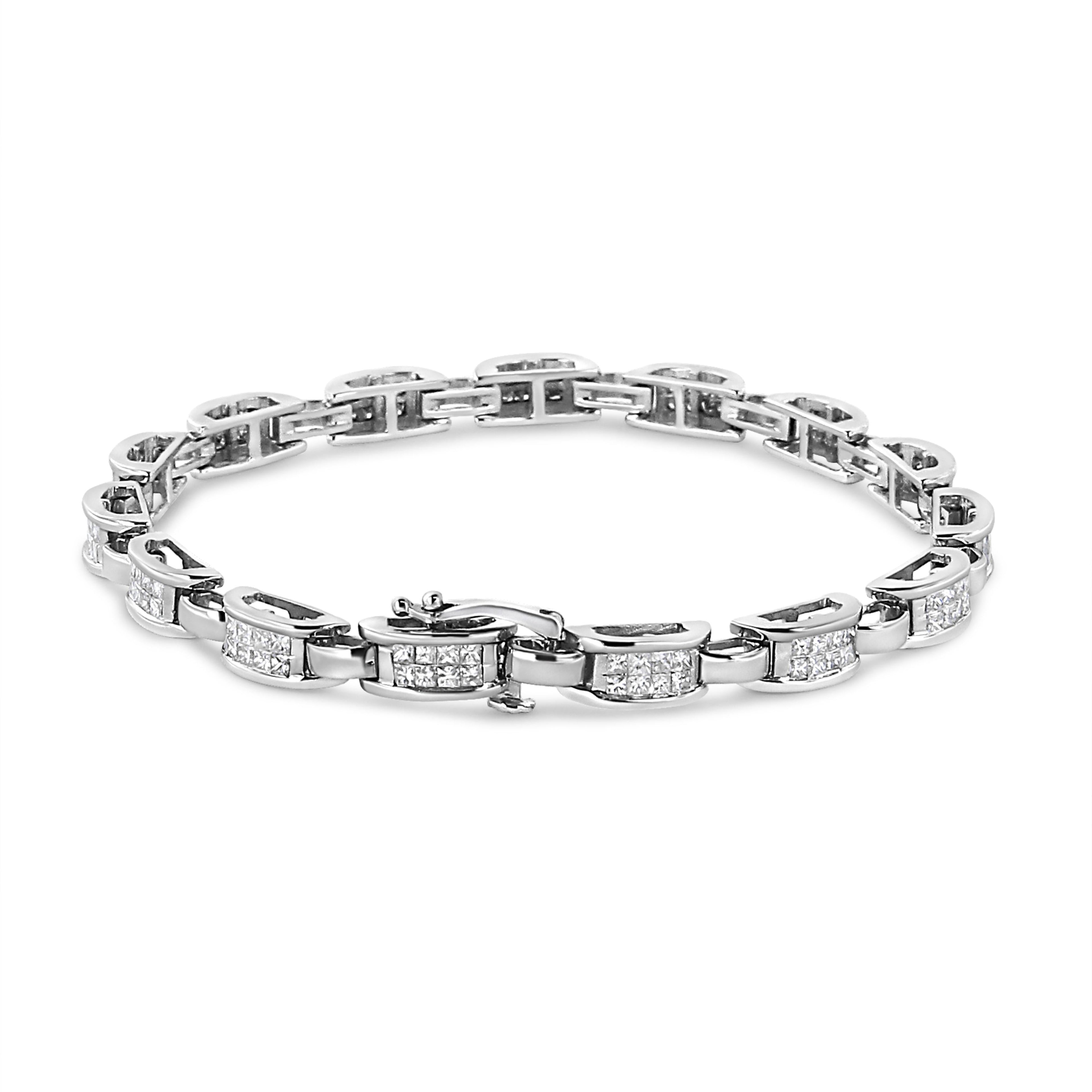 14K White Gold 2.00 Cttw Invisble-Set Princess Diamond Link Bracelet (I1-I2 Clarity, I-J Color) - 7.25" by Bids.com