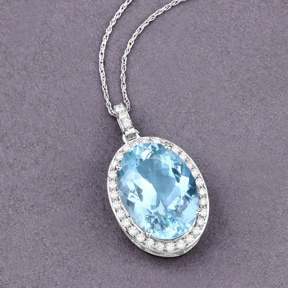 9.59 Carat Genuine Aquamarine and White Diamond 14K White Gold Pendant by Bids.com