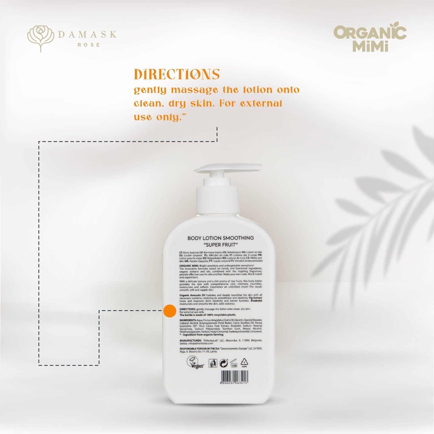 ORGANIC MIMI, BODY LOTION SMOOTHING SUPER FRUIT, 300 ml by Damask Rose