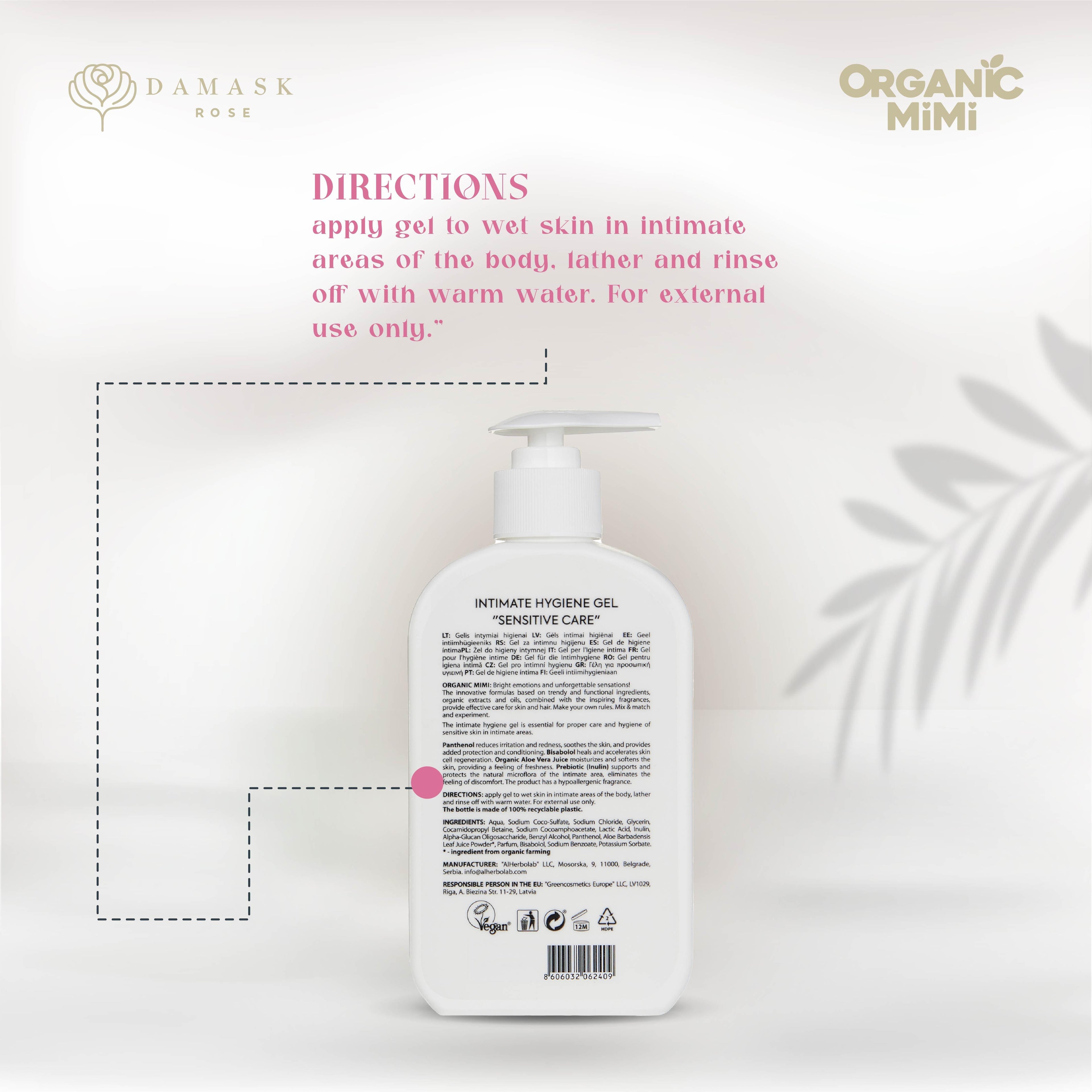 ORGANIC MIMI, INTIMATE HYGIENE GEL SENSITIVE CARE, 300 ml by Damask Rose