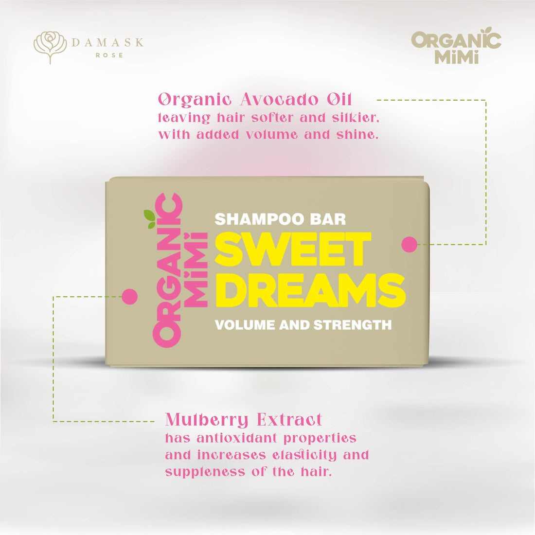ORGANIC MIMI, SWEET DREAMS VOLUME AND STRENGTH SHAMPOO BAR, 50 g by Damask Rose