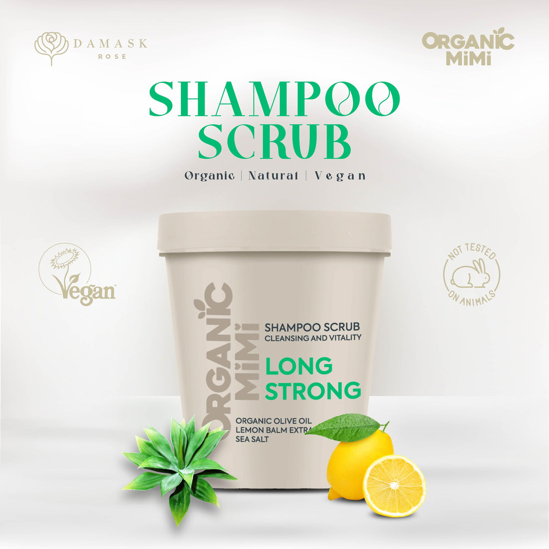 ORGANIC MIMI, SHAMPOO SCRUB CLEANSING AND VITALITY LONG STRONG, 310 g by Damask Rose