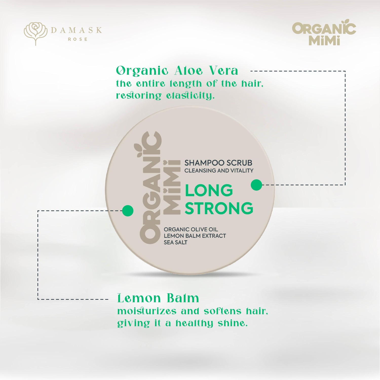 ORGANIC MIMI, SHAMPOO SCRUB CLEANSING AND VITALITY LONG STRONG, 310 g by Damask Rose