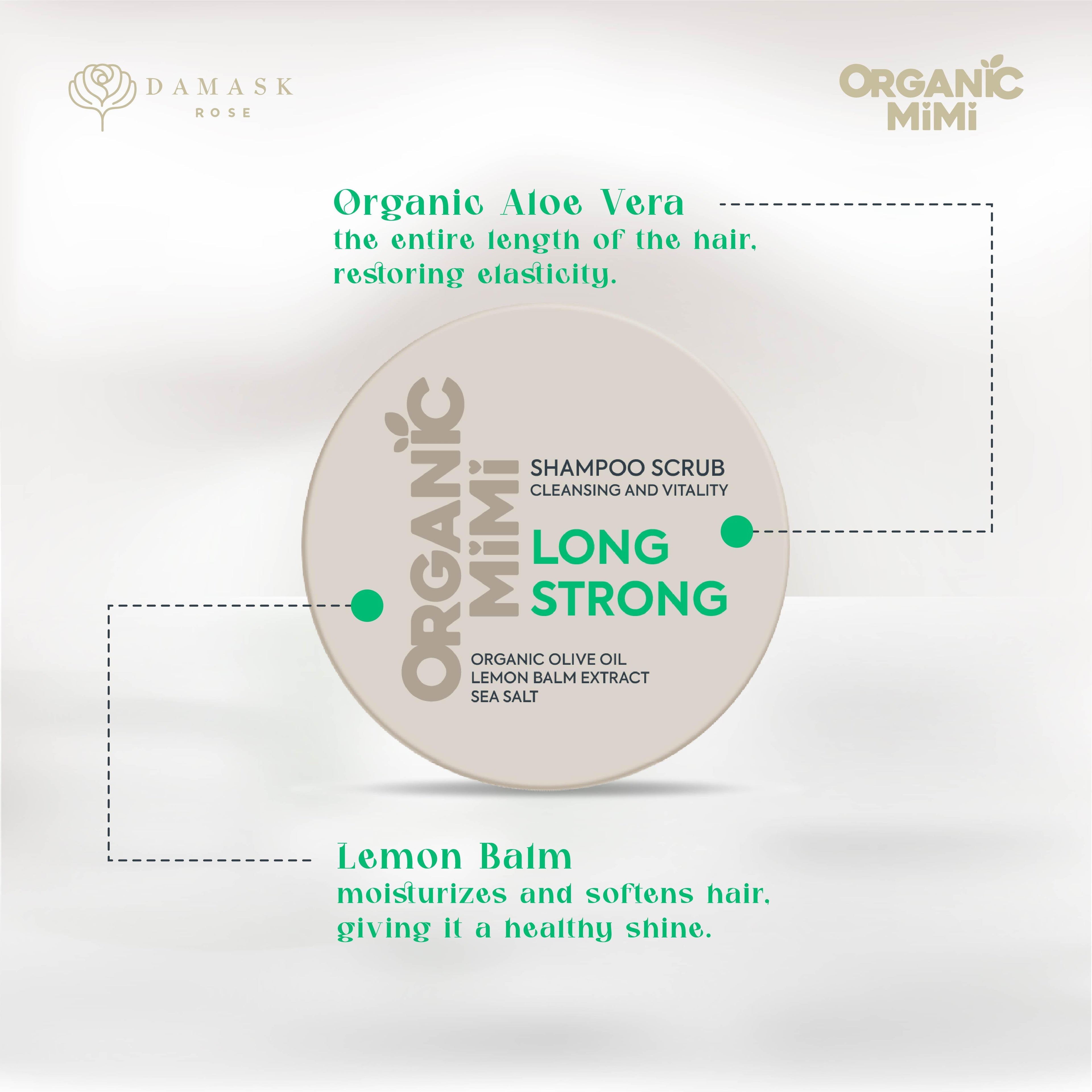 ORGANIC MIMI, SHAMPOO SCRUB CLEANSING AND VITALITY LONG STRONG, 310 g by Damask Rose