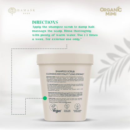 ORGANIC MIMI, SHAMPOO SCRUB CLEANSING AND VITALITY LONG STRONG, 310 g by Damask Rose