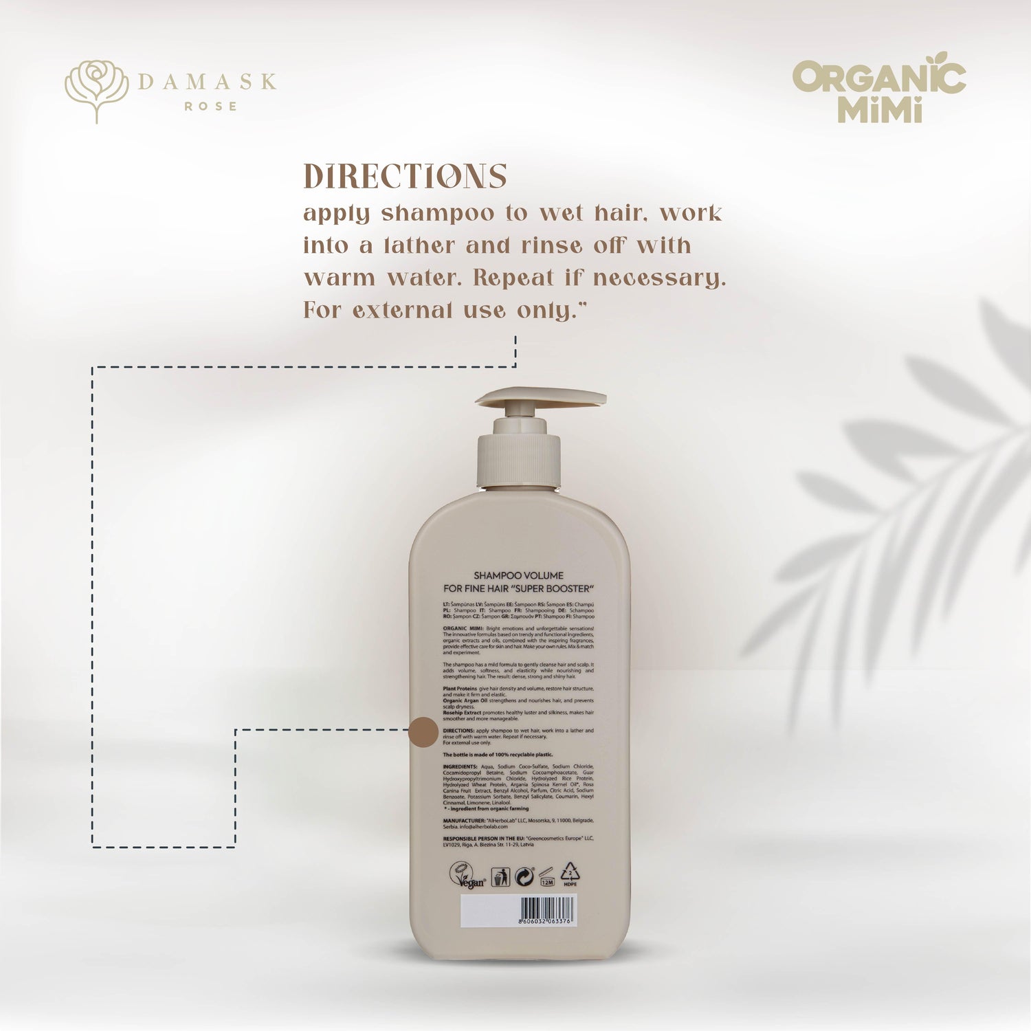 ORGANIC MIMI, SHAMPOO VOLUME SUPER BOOSTER, 400 ml by Damask Rose
