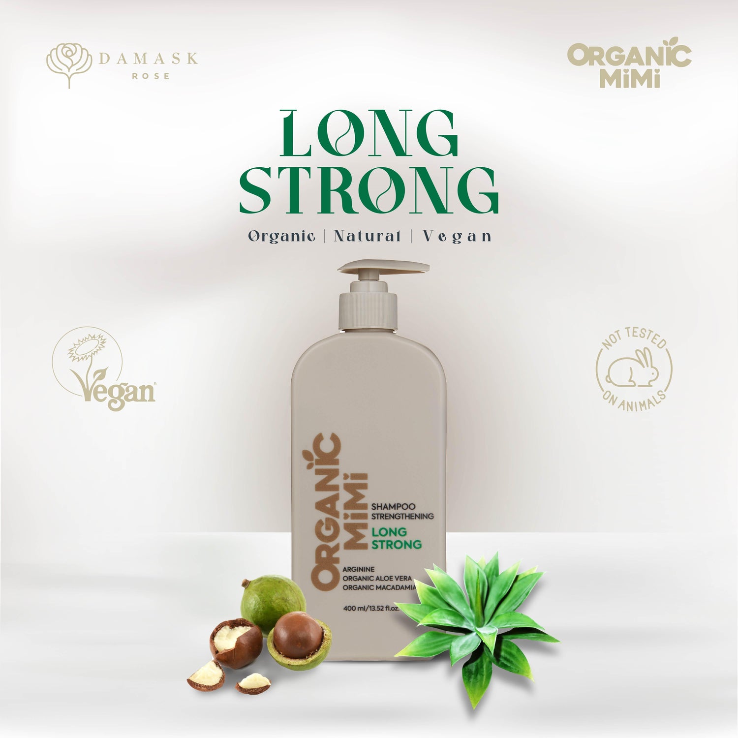 ORGANIC MIMI, SHAMPOO STRENGTHENING LONG STRONG, 400 ml by Damask Rose