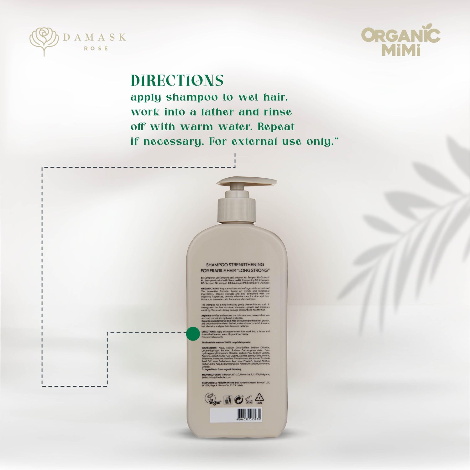 ORGANIC MIMI, SHAMPOO STRENGTHENING LONG STRONG, 400 ml by Damask Rose