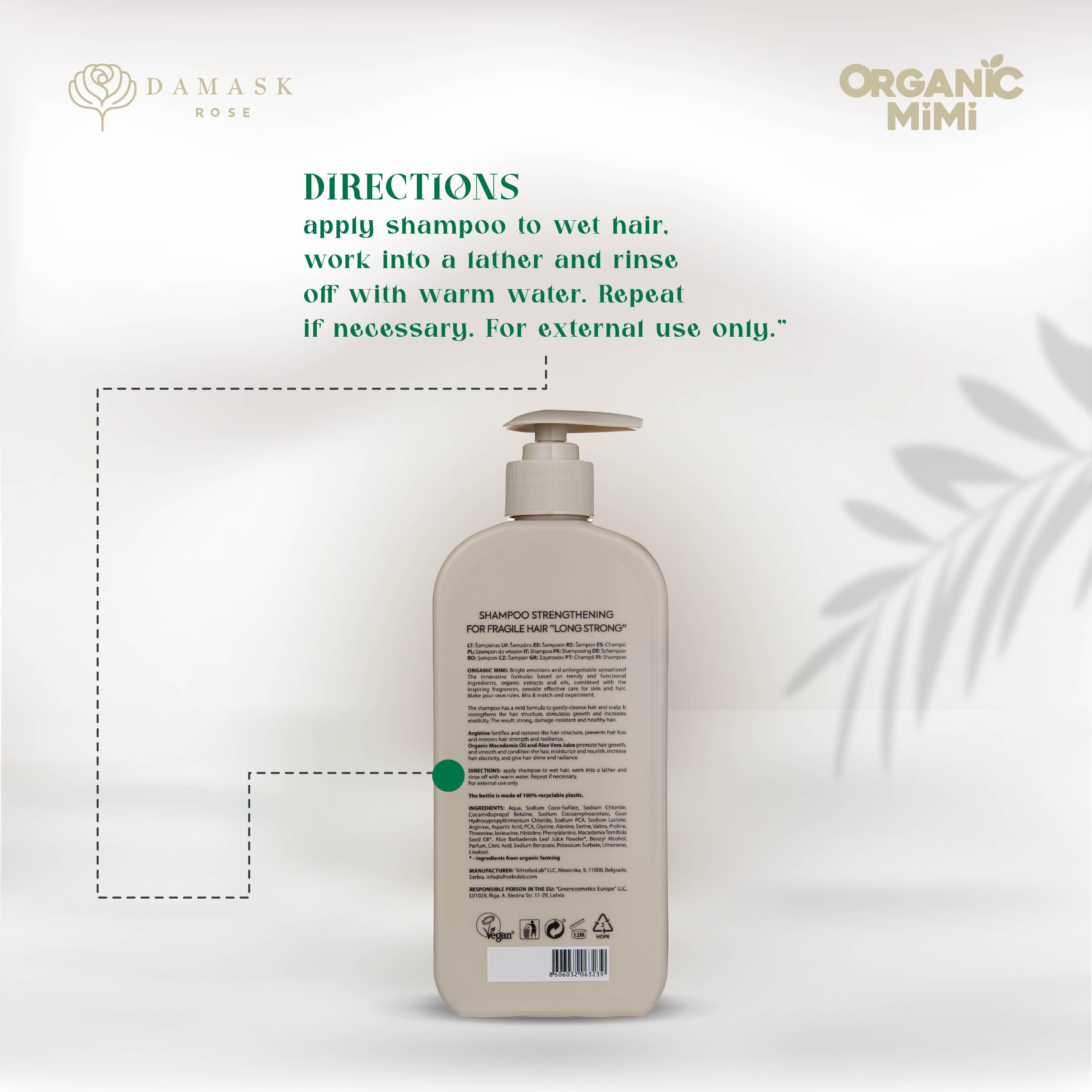ORGANIC MIMI, SHAMPOO STRENGTHENING LONG STRONG, 400 ml by Damask Rose