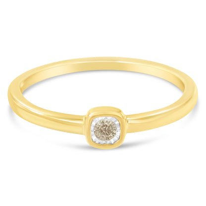 14K Yellow Gold Plated .925 Sterling Silver 1/20 Carat Diamond Square Cushion-Shaped Miracle Set Petite Fashion Promise Ring (J-K Color, I1-I2 Clarity) - Size 6 by Bids.com