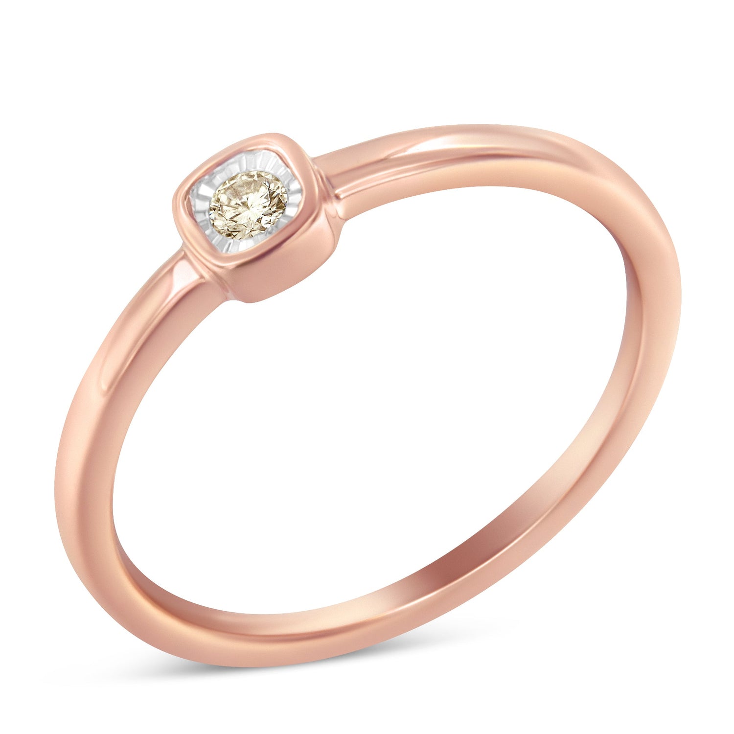 14K Rose Gold Plated .925 Sterling Silver 1/20 Carat Diamond Square Cushion-Shaped Miracle Set Petite Fashion Promise Ring (J-K Color, I1-I2 Clarity) - Size 6 by Bids.com