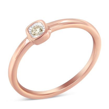 14K Rose Gold Plated .925 Sterling Silver 1/20 Carat Diamond Square Cushion-Shaped Miracle Set Petite Fashion Promise Ring (J-K Color, I1-I2 Clarity) - Size 6 by Bids.com