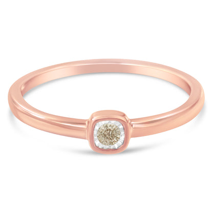 14K Rose Gold Plated .925 Sterling Silver 1/20 Carat Diamond Square Cushion-Shaped Miracle Set Petite Fashion Promise Ring (J-K Color, I1-I2 Clarity) - Size 6 by Bids.com