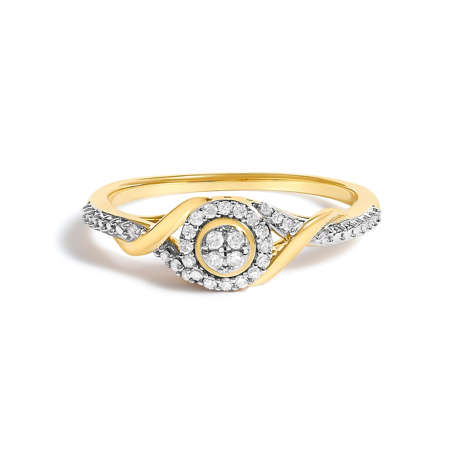 10K Yellow Gold 1/10 Cttw Diamond Swirl and Halo Promise Ring (I-J Color, I3 Clarity) - Size 7 by Bids.com