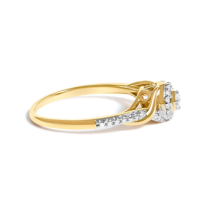 10K Yellow Gold 1/10 Cttw Diamond Swirl and Halo Promise Ring (I-J Color, I3 Clarity) - Size 7 by Bids.com