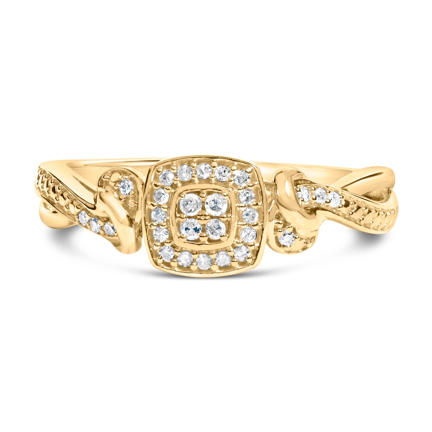 14K Yellow Gold Plated .925 Sterling Silver 1/10 Cttw Round-Cut Diamond Composite Halo Engagement Ring (I-J Color, I3 Clarity)- Size 7  DestGlow