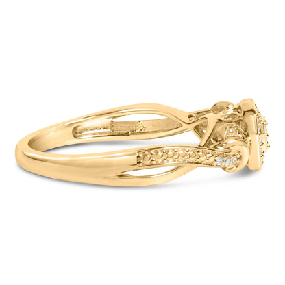 14K Yellow Gold Plated .925 Sterling Silver 1/10 Cttw Round-Cut Diamond Composite Halo Engagement Ring (I-J Color, I3 Clarity)- Size 7  DestGlow