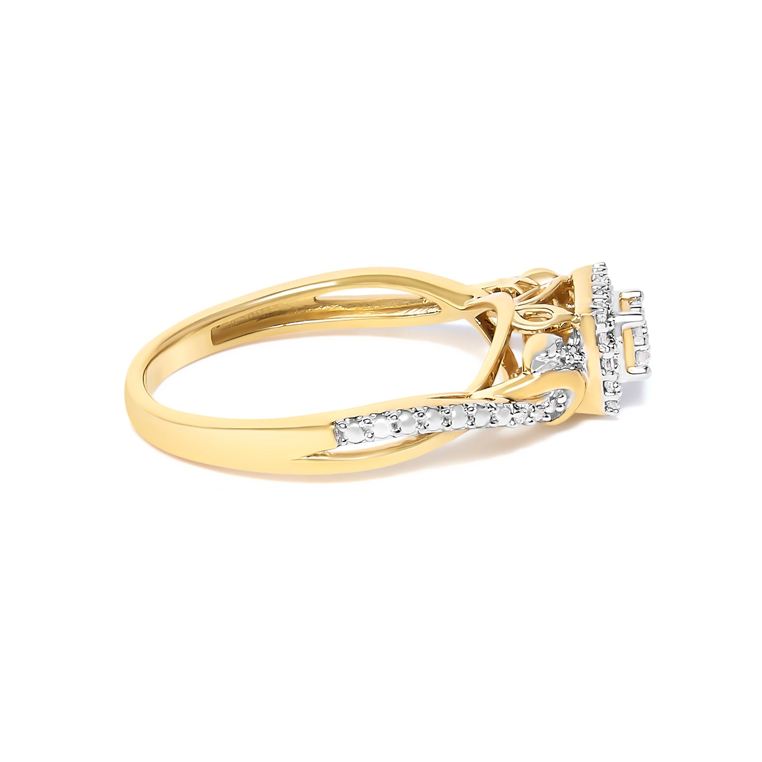 10K Yellow Gold Twisted Shank 1/10 Cttw Diamond Composite Halo Engagement Ring (I-J Color, I3 Clarity) - Size 7 by Bids.com