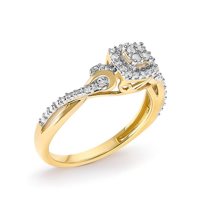 10K Yellow Gold Twisted Shank 1/10 Cttw Diamond Composite Halo Engagement Ring (I-J Color, I3 Clarity) - Size 7 by Bids.com