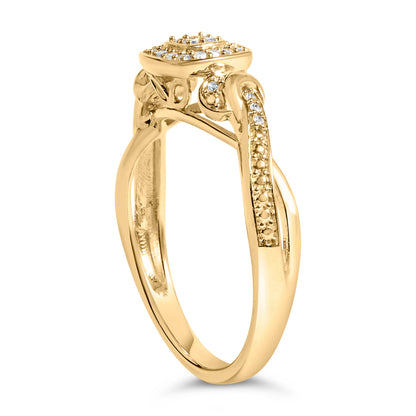 14K Yellow Gold Plated .925 Sterling Silver 1/10 Cttw Round-Cut Diamond Composite Halo Engagement Ring (I-J Color, I3 Clarity)- Size 7  DestGlow