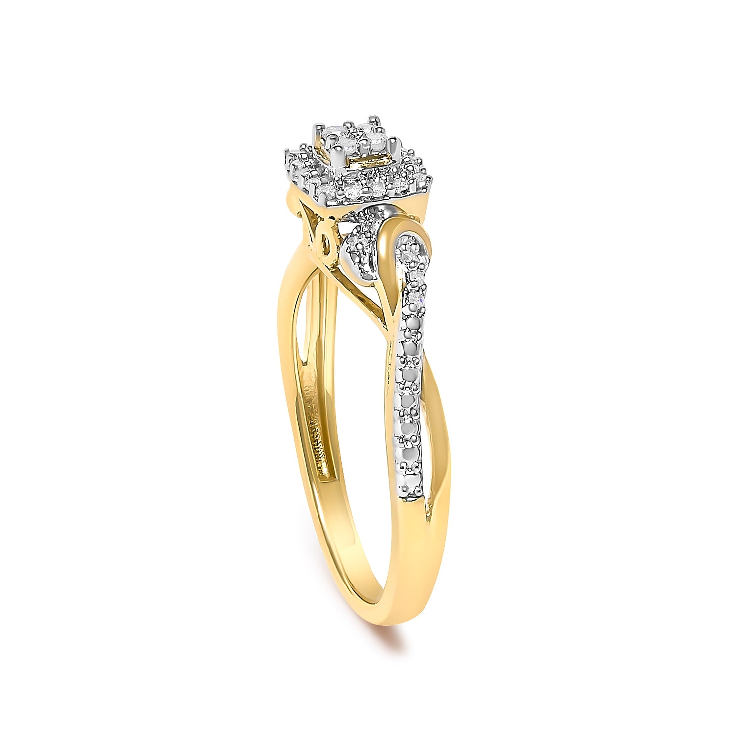 10K Yellow Gold Twisted Shank 1/10 Cttw Diamond Composite Halo Engagement Ring (I-J Color, I3 Clarity) - Size 7 by Bids.com