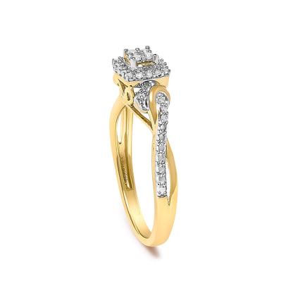 10K Yellow Gold Twisted Shank 1/10 Cttw Diamond Composite Halo Engagement Ring (I-J Color, I3 Clarity) - Size 7 by Bids.com