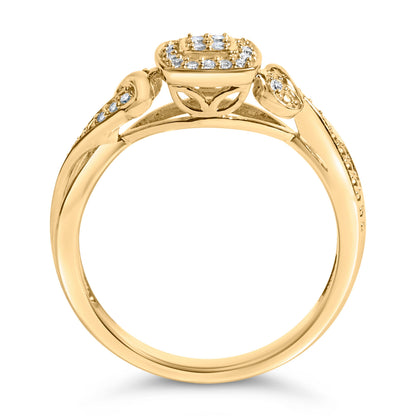 14K Yellow Gold Plated .925 Sterling Silver 1/10 Cttw Round-Cut Diamond Composite Halo Engagement Ring (I-J Color, I3 Clarity)- Size 7  DestGlow