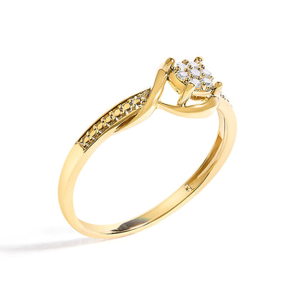 10K Yellow Gold Diamond Cluster Twisted Promise Ring  DestGlow