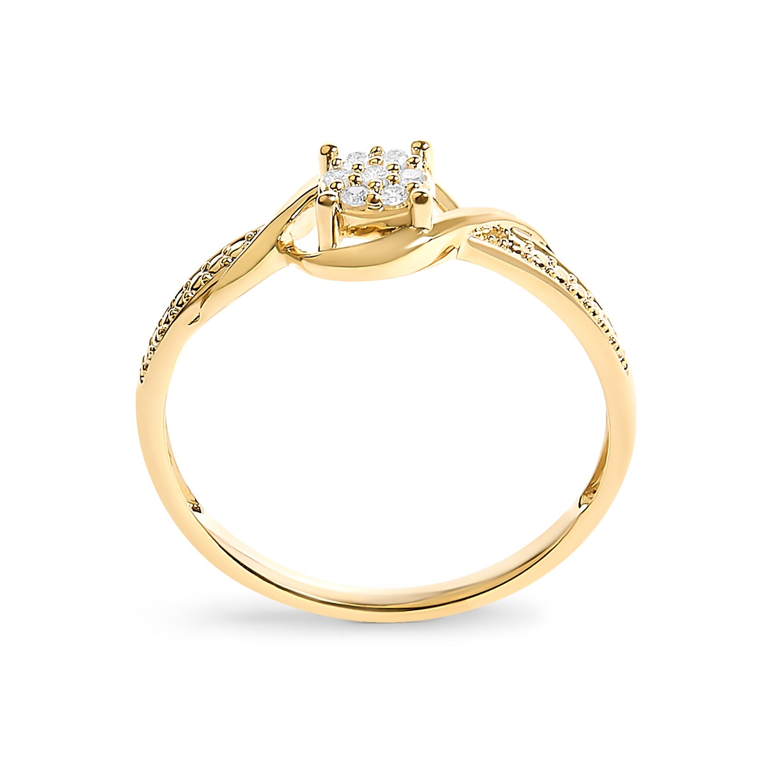 10K Yellow Gold Diamond Cluster Twisted Promise Ring  DestGlow