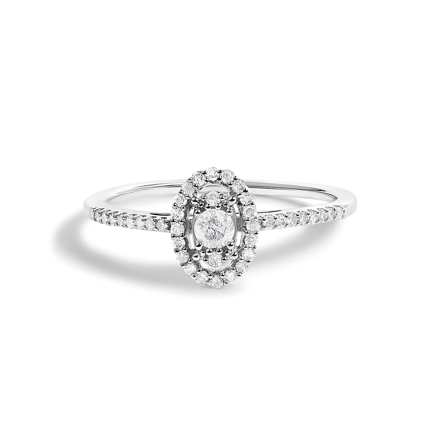 14K White Gold 1/5 Cttw Diamond Oval Shape With Halo Engagement Ring (H-I Color, I1-I2 Clarity) - Size 7 by Bids.com