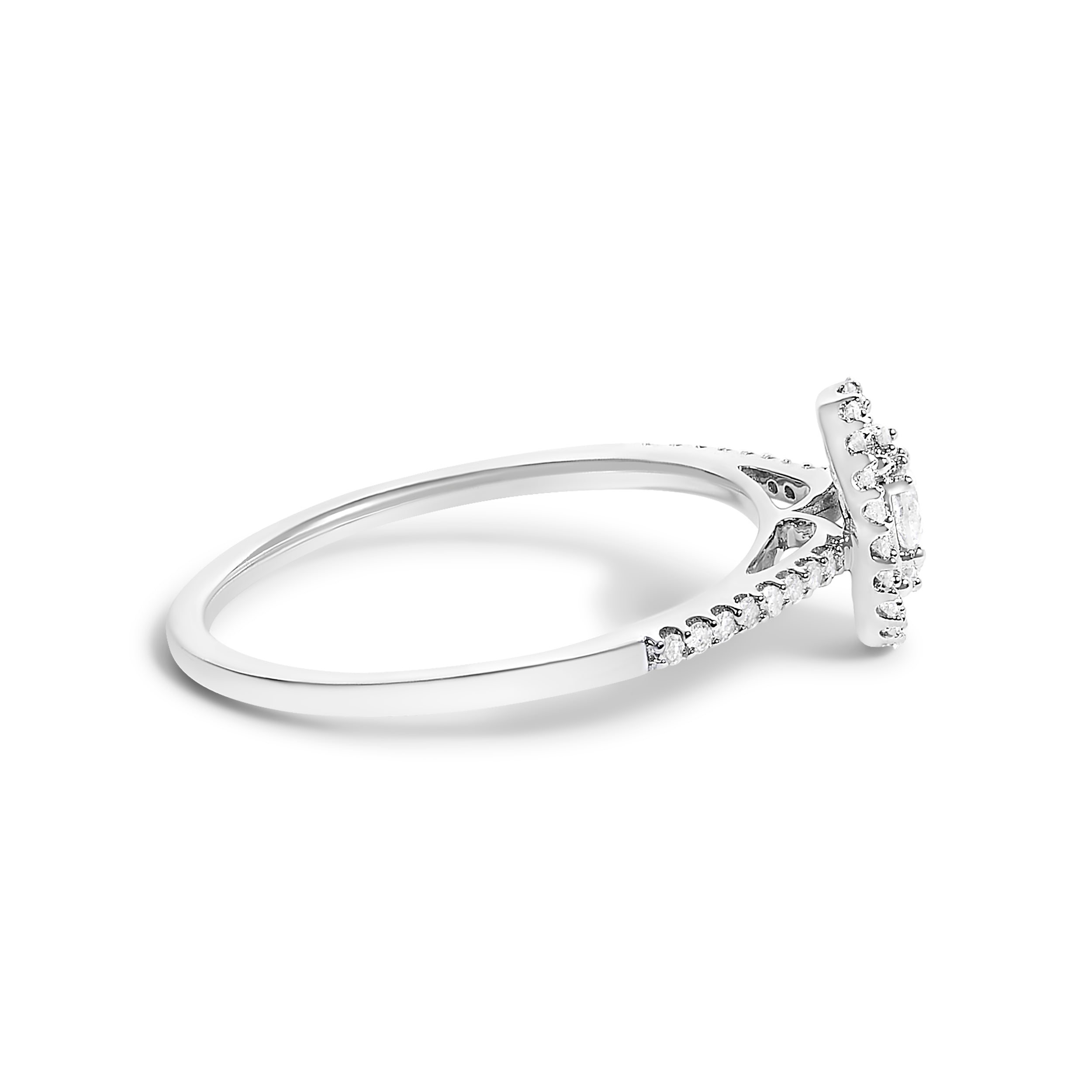 14K White Gold 1/5 Cttw Diamond Oval Shape With Halo Engagement Ring (H-I Color, I1-I2 Clarity) - Size 7 by Bids.com