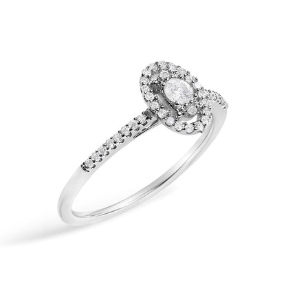 14K White Gold 1/5 Cttw Diamond Oval Shape With Halo Engagement Ring (H-I Color, I1-I2 Clarity) - Size 7 by Bids.com