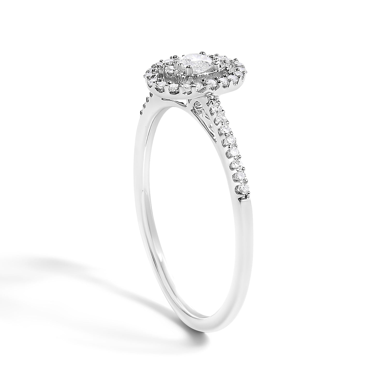 14K White Gold 1/5 Cttw Diamond Oval Shape With Halo Engagement Ring (H-I Color, I1-I2 Clarity) - Size 7 by Bids.com