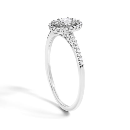 14K White Gold 1/5 Cttw Diamond Oval Shape With Halo Engagement Ring (H-I Color, I1-I2 Clarity) - Size 7 by Bids.com