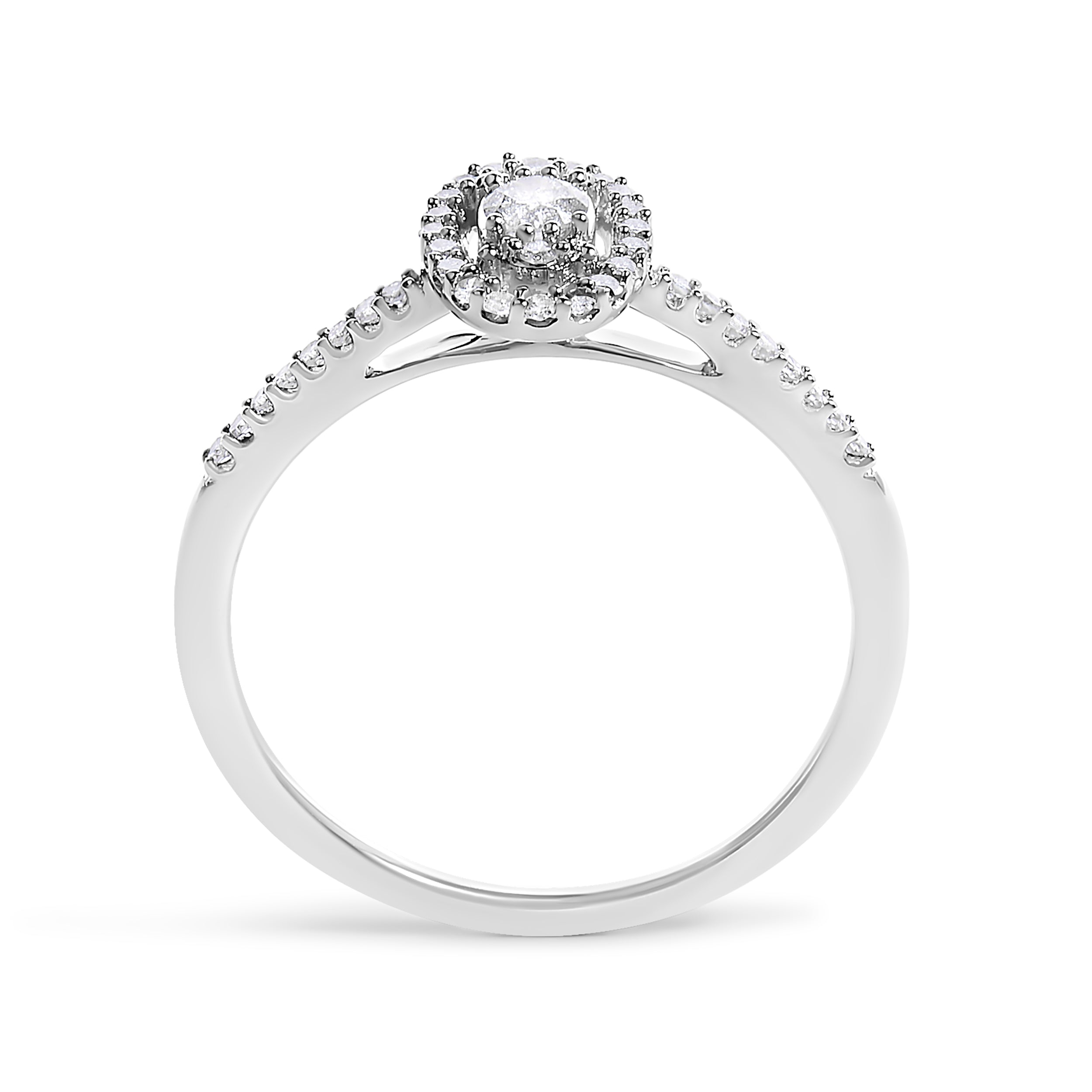 14K White Gold 1/5 Cttw Diamond Oval Shape With Halo Engagement Ring (H-I Color, I1-I2 Clarity) - Size 7 by Bids.com
