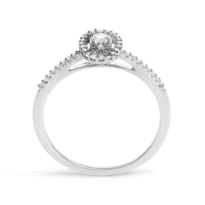 14K White Gold 1/5 Cttw Diamond Oval Shape With Halo Engagement Ring (H-I Color, I1-I2 Clarity) - Size 7 by Bids.com