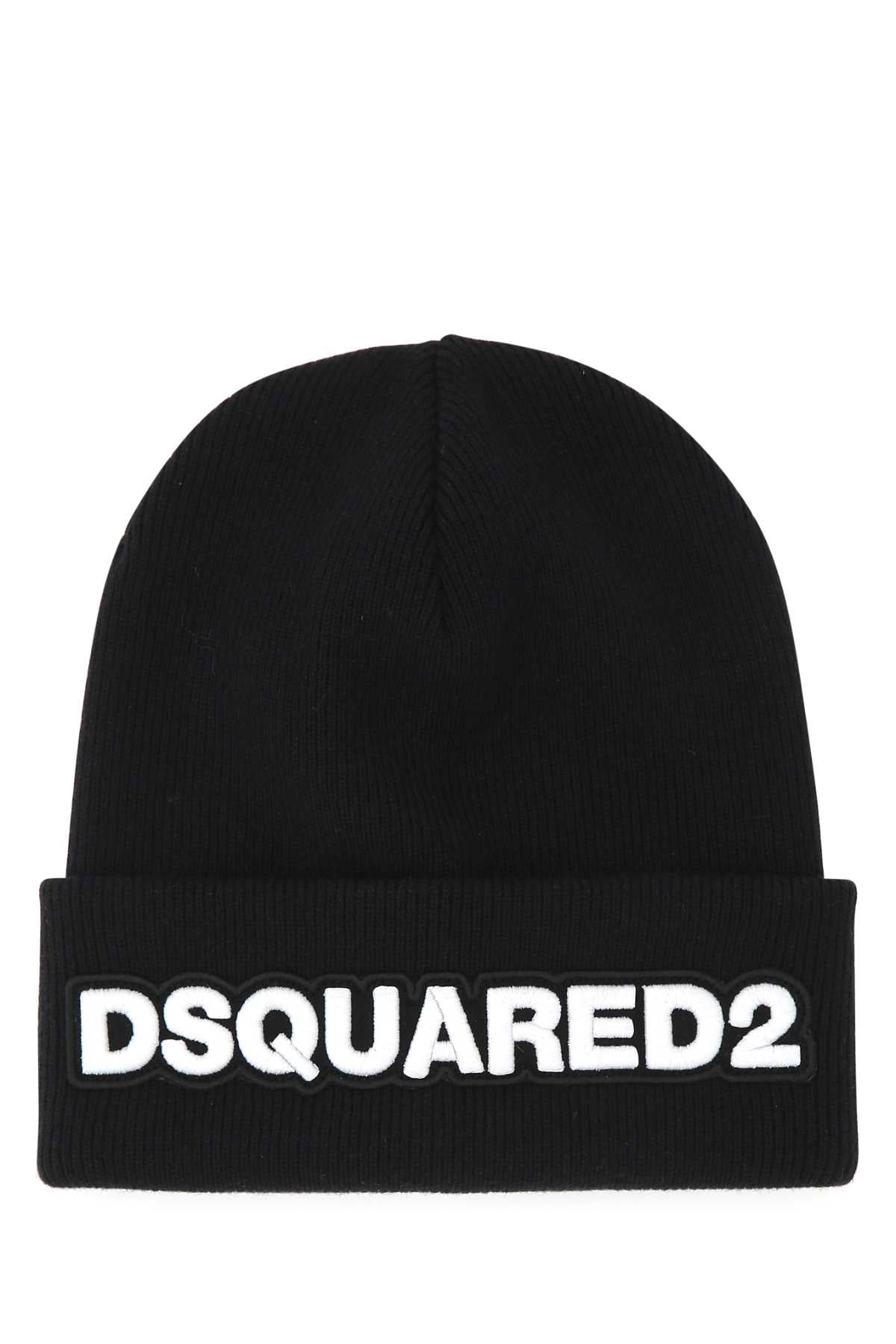 Dsquared Men Black Wool Beanie Hat by Luosophy