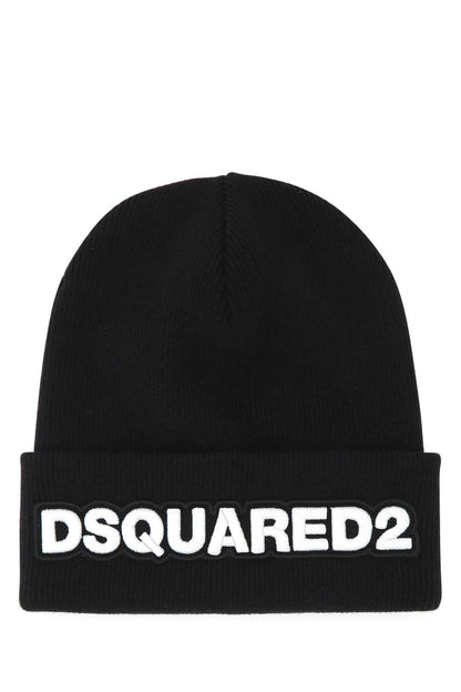 Dsquared Men Black Wool Beanie Hat by Luosophy