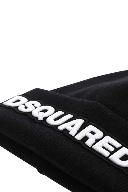 Dsquared Men Black Wool Beanie Hat by Luosophy