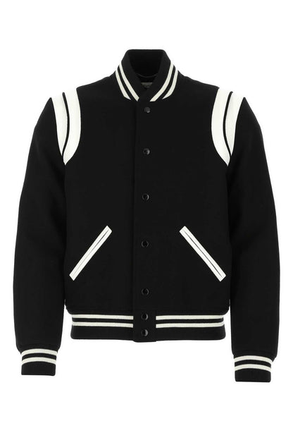 Saint Laurent Men Black Wool Blend Bomber Jacket by Luosophy