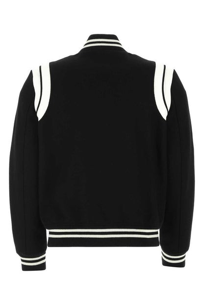 Saint Laurent Men Black Wool Blend Bomber Jacket by Luosophy