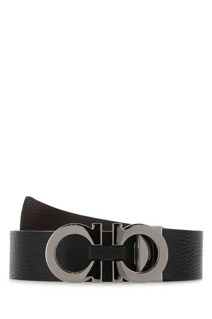 Salvatore Ferragamo Men Black Leather Reversible Belt by Luosophy