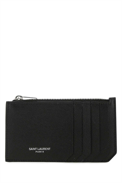 Saint Laurent Men Black Leather Card Holder by Luosophy