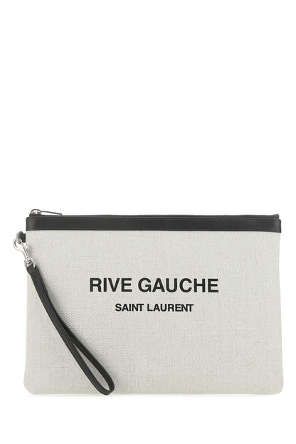 Saint Laurent Men Sand Canvas Rive Gauche Clutch by Luosophy