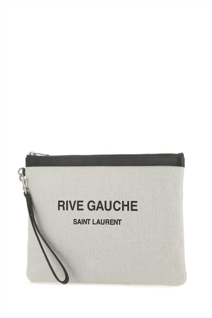 Saint Laurent Men Sand Canvas Rive Gauche Clutch by Luosophy
