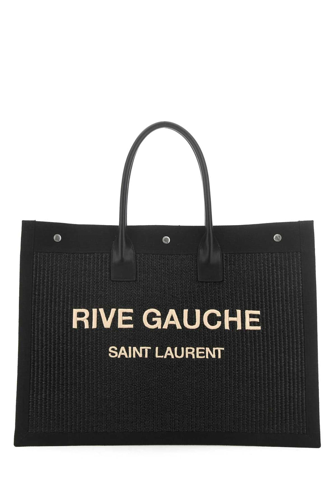 Saint Laurent Men Black Rafia And Canvas Rive Gauche Shopping Bag by Luosophy