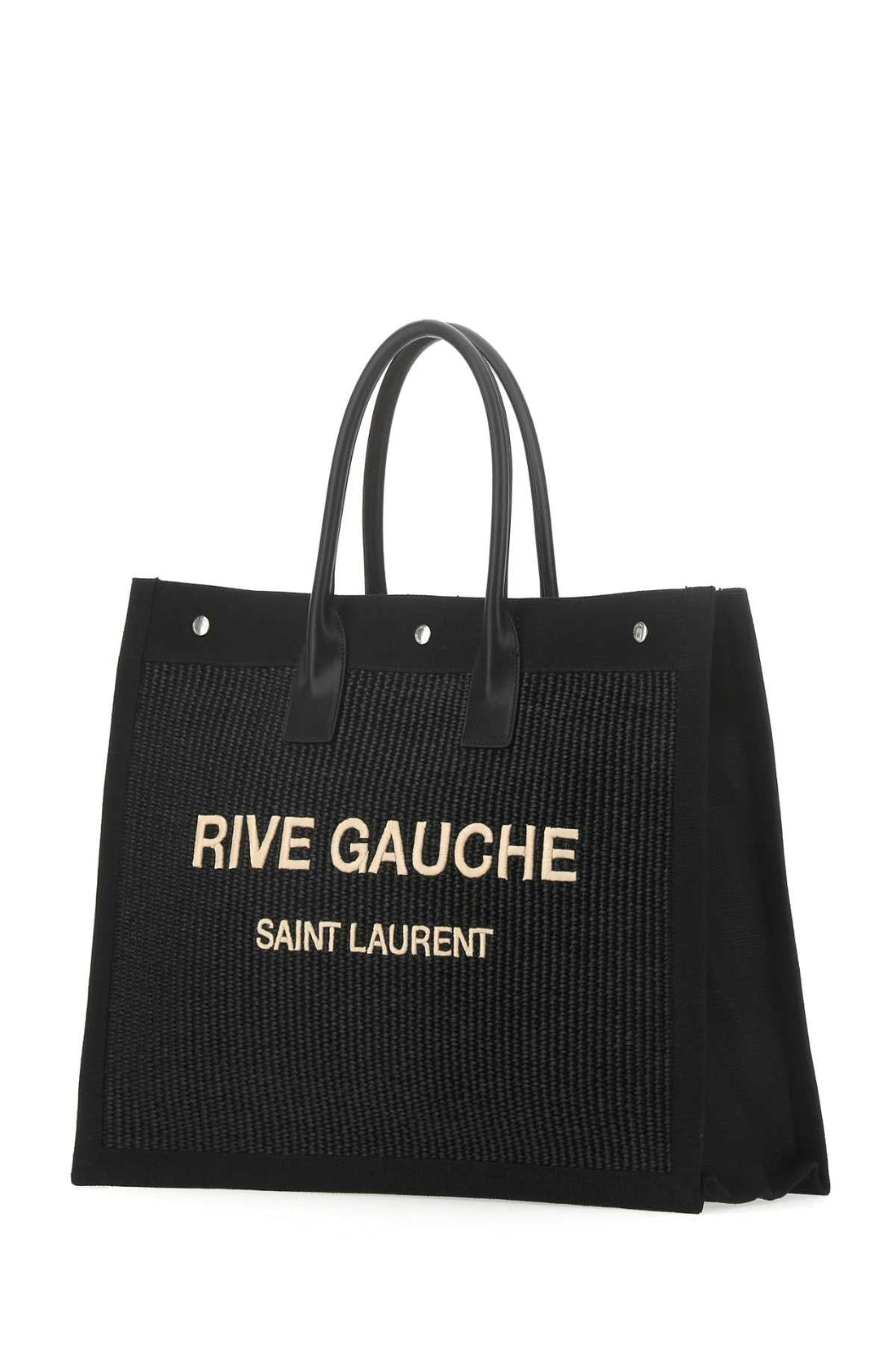 Saint Laurent Men Black Rafia And Canvas Rive Gauche Shopping Bag by Luosophy