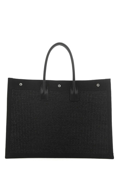 Saint Laurent Men Black Rafia And Canvas Rive Gauche Shopping Bag by Luosophy