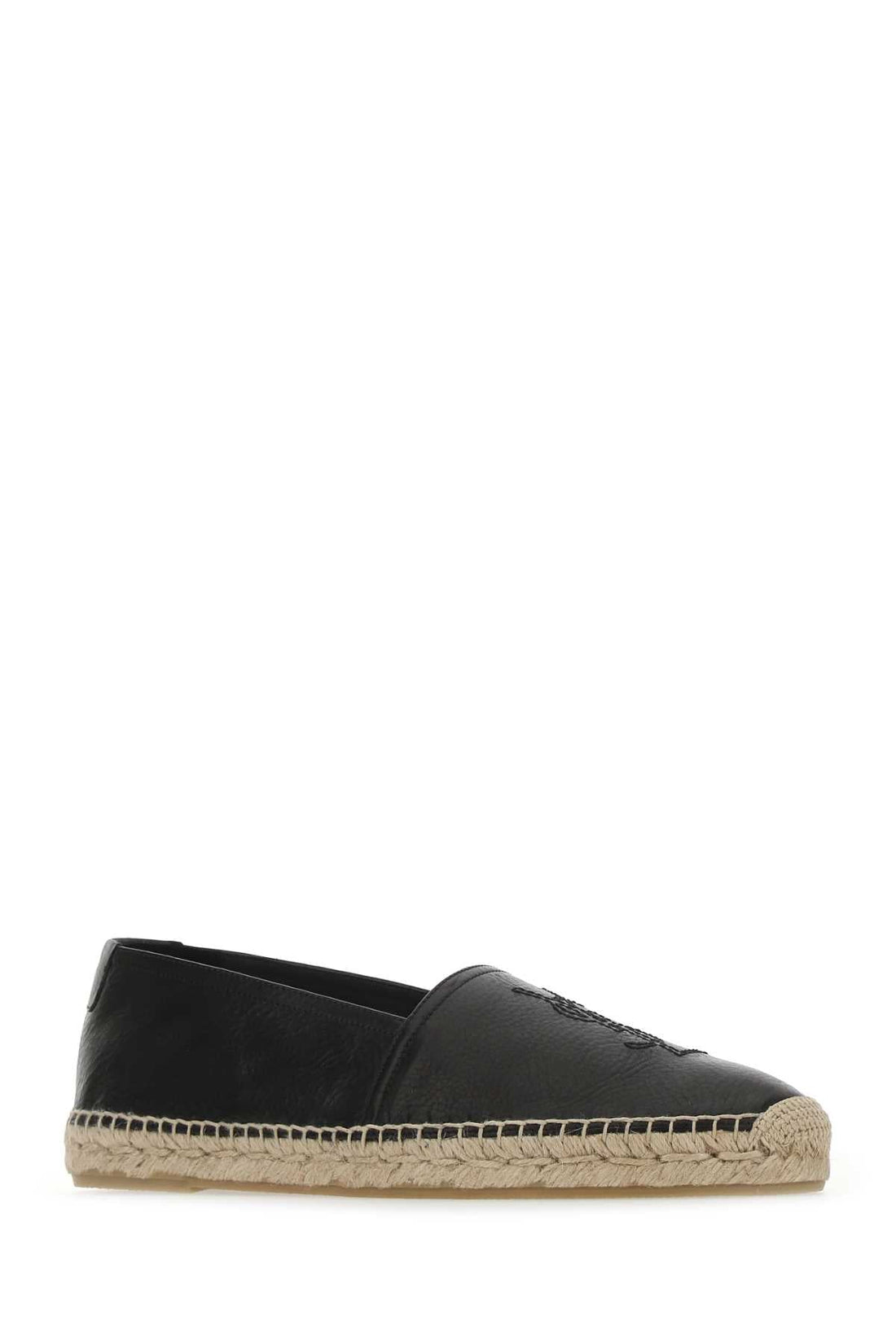 Saint Laurent Men Black Leather Monogram Espadrilles by Luosophy