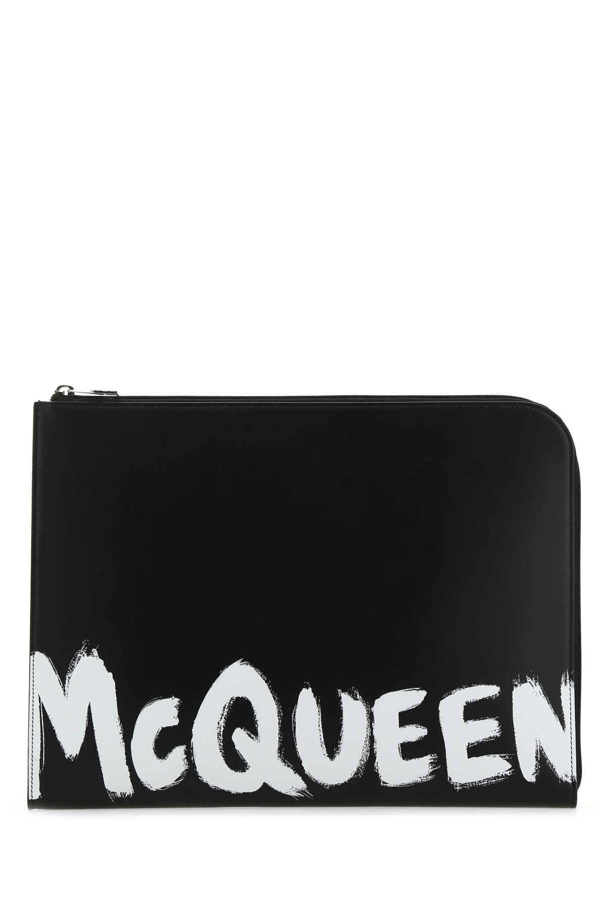 Alexander Mcqueen Men Black Leather Document Holder by Luosophy